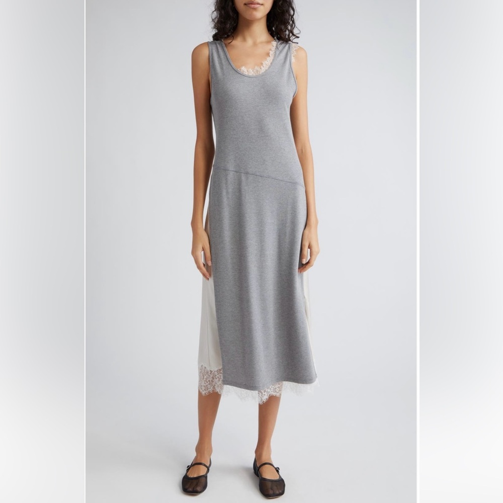 3.1 Phillip Lim Lace Trim Satin & Rib Midi Tank Dress